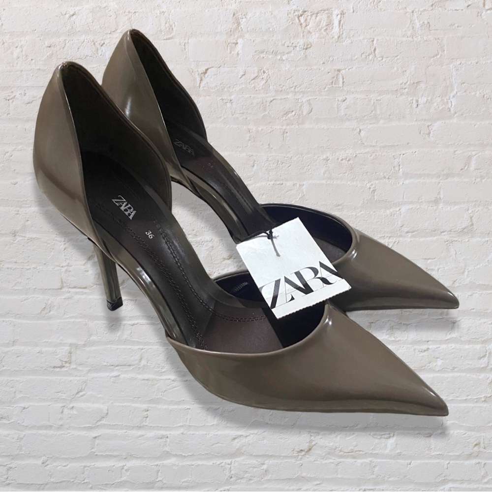 Zara Taupe Pointed Toe High Heel Court Shoes - Picture 1 of 10